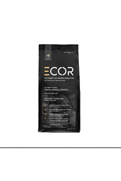 YT MARKETING Ecor Mangal Kömürü Ecor Kömür Tek Kibritle Yanan Yeni Nesil Mangal Kömürü Ecor 1,5 Kg