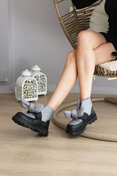 inroen Fiyonk Detaylı Kalın Taban Kapitone Dalgıç Kumaş Kadın Bot