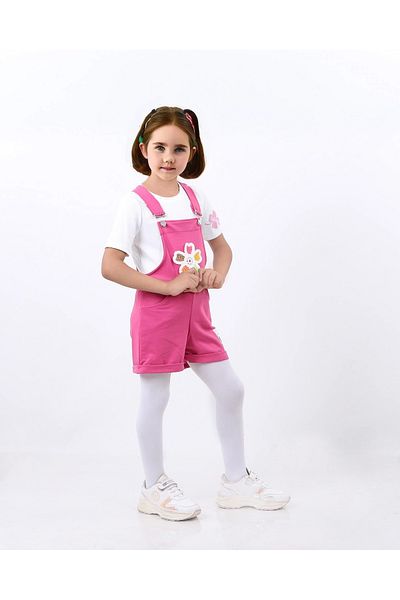 Kamex Fuchsia Girl's Salopet - Short Sleeve and Daisy Embroidered T-Shirt