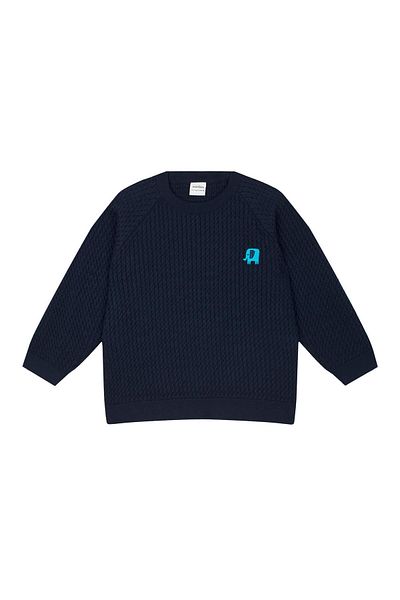 Antebies Elephant Embroidered Navy Blue Houndstooth Sweater and Trousers