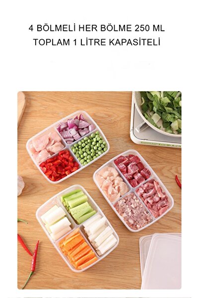 KRM HOME 1 Lt Frozen 12 Pieces 4 Compartments Meat and Vegetable Storage Container - Non-Breathable Freezer