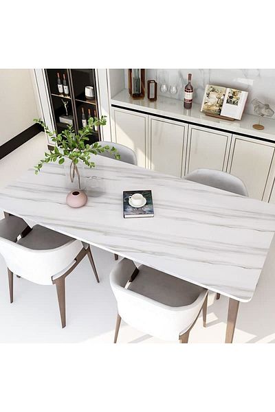 SARFEX Marble Patterned White Foil Coating 5 Meter Countertop Cabinet Kitchen Paper Adhesive