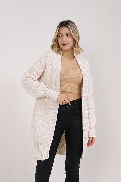 İKLİM LİFE Hair Braid Detailed Gathered Cardigan - Ecru