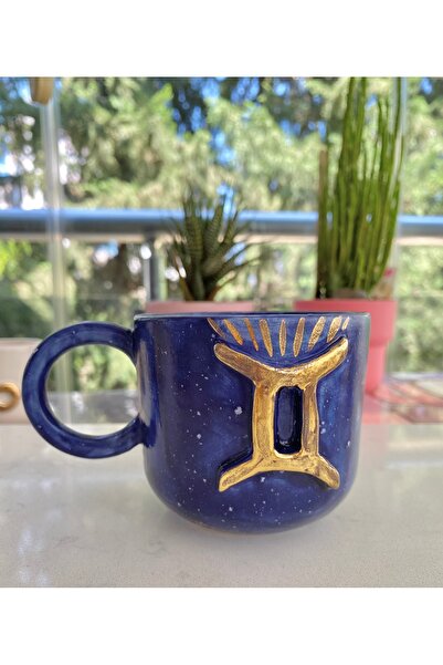 NOF El Yapımı Seramik Gerçek 24k Altın Dekorlu Burç Kupa - Ikizler