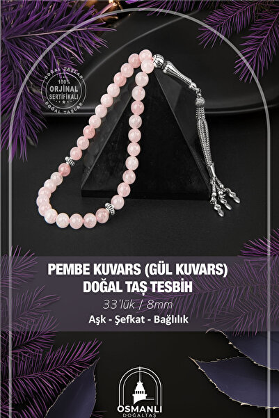OSMANLI DOĞAL TAŞ Cuarț roz (cuarț trandafir) piatră naturală Tasbih 33 buc -...