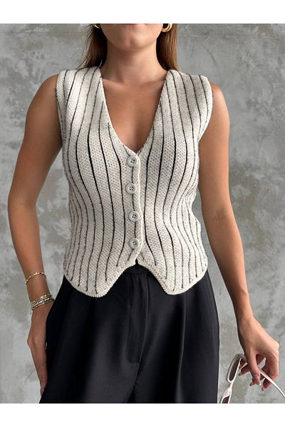 ZF BUTİK Wool Effect Striped Knitwear Vest