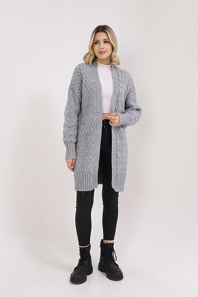 İKLİM LİFE Gray Hair Knit Cardigan - Drawstring Detailed