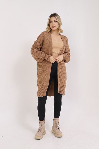 İKLİM LİFE Hair Knitted Patterned Drawstring Cardigan - Vizon