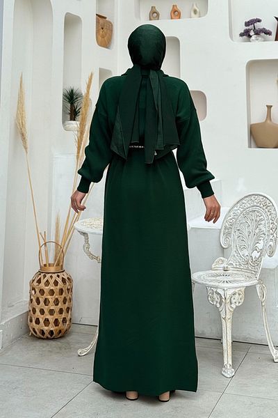 Bym Fashion Emerald Long Knitwear Dress - Πέτο με φερμουάρ, Λεπτομέρεια από πέτρα 2-1555