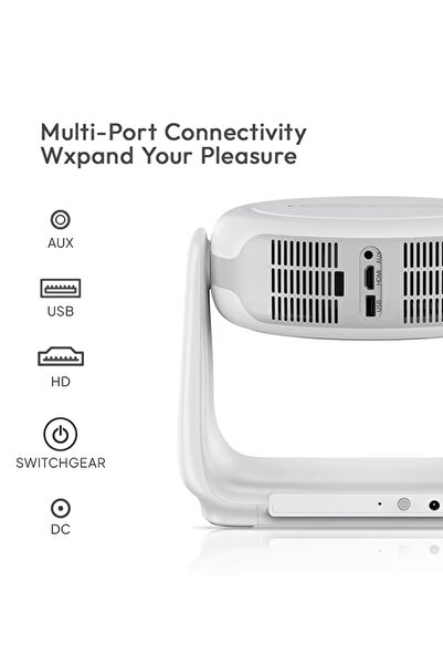 TECHNOMEN Taşınabilir Sinema Projektörü 4K Şarjlı Bluetooth Android Akıllı Hoparlörlü Işıklı Gerçek 4K