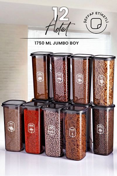 NESS HOME 1750 ml Jumbo Size 12-Piece Food Storage Set - Hard Cover, Square Square