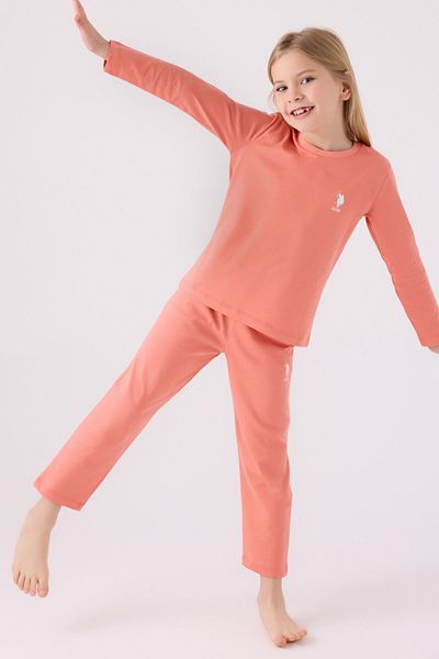 U.S. Polo Assn. Girl's Pink Long Sleeve Pajama Set
