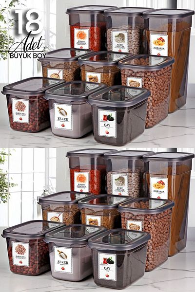 Kitchen Life 18-Piece Labeled Moly Rectangular Food Storage Container Set X6(1300ML-2000ML-3200ML) Wide - Hard Lid