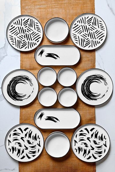 Kitchen Life Lux Breakfast Presentation Set for 6 People - 14 Piece Stackable Brush Plate