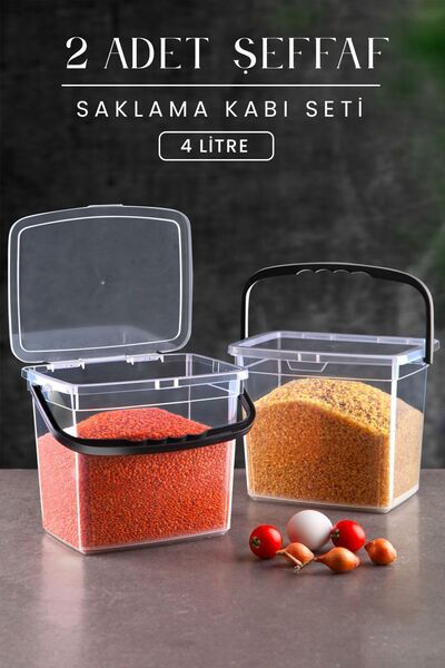Kitchen Life Mega Boy 2'li Kare Un Bakliyat Kabı ( 4 Litre ) - Kulplu Deterja...