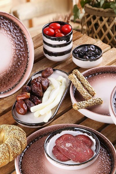 Kitchen Life 14 Piece Volcanic Breakfast Set for 6 People - Bright Color, Stackable Presentation Plate Rgb