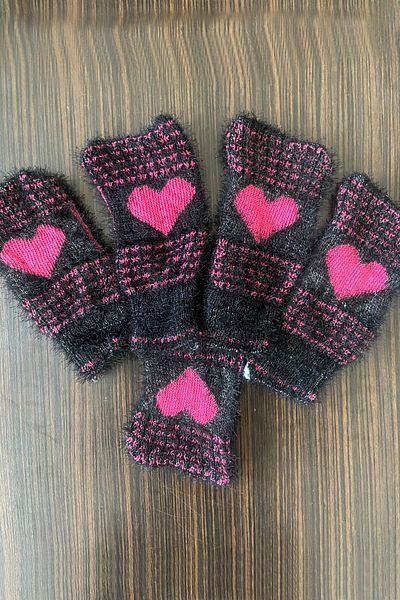 Çt Çeyizci Tekstil 5-Piece Soft Heart Washcloth - Dowry and Black Pink Patterned Heart