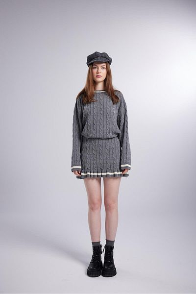 HOLLY LOLLY Elastic Waist Knitted Patterned Mini Knitwear Harold Skirt Gray