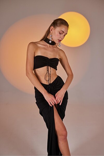 HOLLY LOLLY Buzzy Fabric Slit Maxi Hestia szoknya fekete