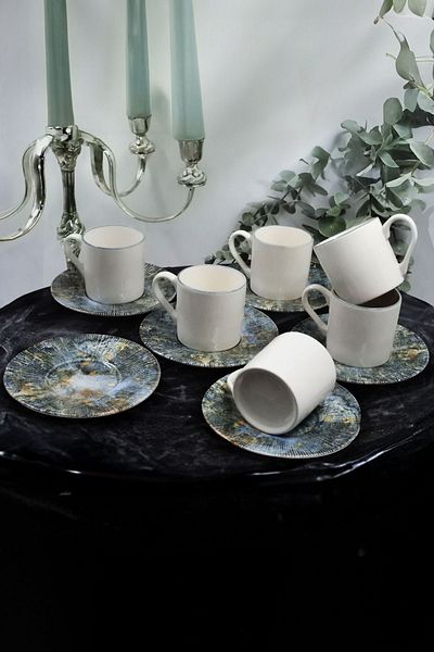 Kitchen Life 12 Pieces 6 Person Axis Porcelain Coffee Cup Set - 100 ml