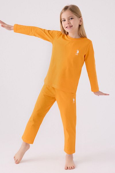 U.S. Polo Assn. Set de pijamale galbene cu mâneci lungi pentru fete
