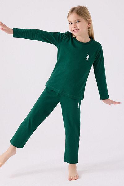 U.S. Polo Assn. Set de pijamale cu mânecă lungă kaki pentru fete