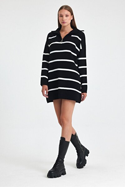 Hazinedan Жіноча трикотажна туніка з довгими смужками та блискавкою - Trend