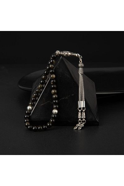 OSMANLI DOĞAL TAŞ Obsidian Natural Stone Rosary 33Pcs - 6mm Black