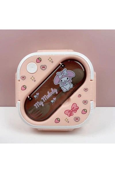 synshop My Melody Melody Sanrio Sakura Nutrition Storage Picnic Food Container Fork Spoon