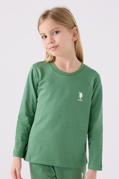U.S. Polo Assn. Set de pijamale verde cu mânecă lungă pentru fete
