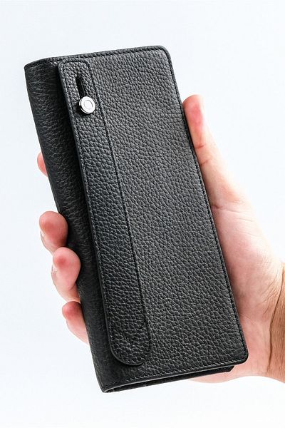 Louise Motto Portofel lung negru din piele naturală Alba - cu compartiment pentru telefon și compartiment, unisex