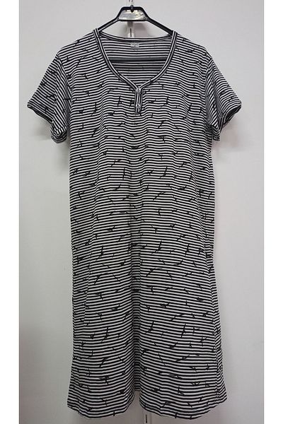 Flamingo Black and White Short Sleeve Combed Cotton Nightdress - Beach and Home Dress