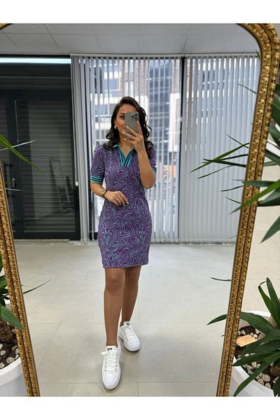 caddstore Rochie creion jacquard cu gât polo