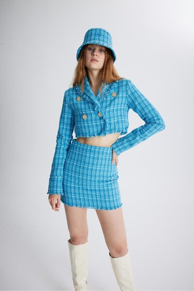 HOLLY LOLLY Tüvit Kumaş Logolu Bucket Tweed Şapka Mavi