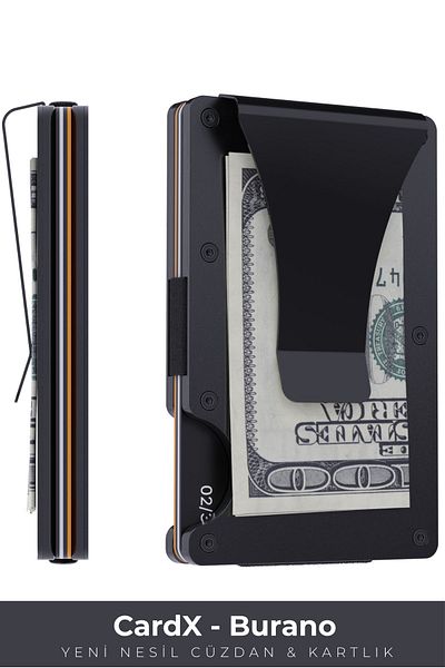 Louise Motto Cardx - Burano Clips - Portofel și suport pentru carduri de nouă generație - Portofel minimalist din metal - Protecție RFID (NEGRU)