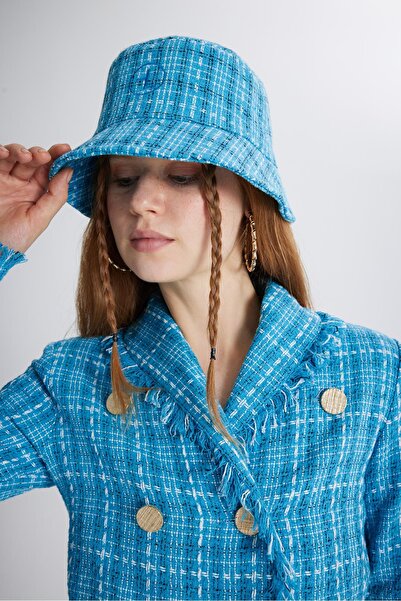 HOLLY LOLLY Tüvit Kumaş Logolu Bucket Tweed Şapka Mavi