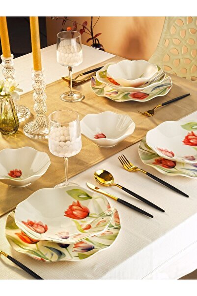 Kitchen Life Nesrin 18 Parça 6 Kişilik Porselen Yemek Takımı - Çorba ,Yemek , Servis Tabağı