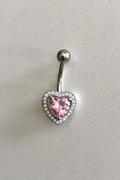 AyçaSilver Pembe Kalpli Cerrahi Çelik Zirkon Taşlı Göbek Piercing