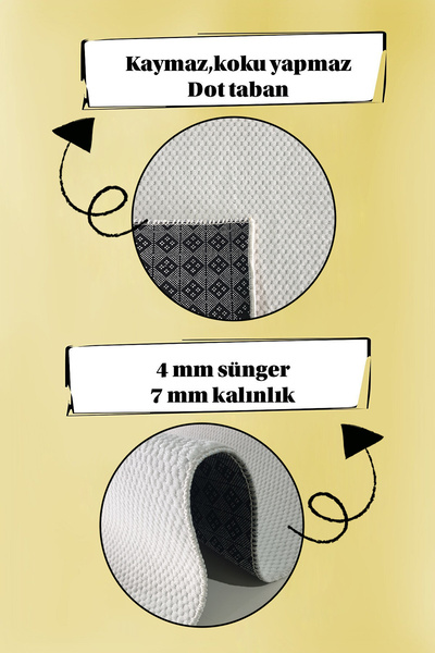 Babil Home Kaymaz Tabanlı Kesme Kabartmalı Salon Koridor Mutfak Hali Beyaz Yolluk Vzr 7004 Beyaz