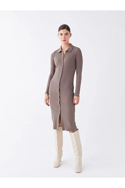 LC Waikiki Lcw Vision Light Brown Long Sleeve Women's Dress Shirt