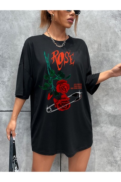 Jose Clothing تي شيرت من القطن العضوي باللون الأسود برقبة دائرية - مطبوع