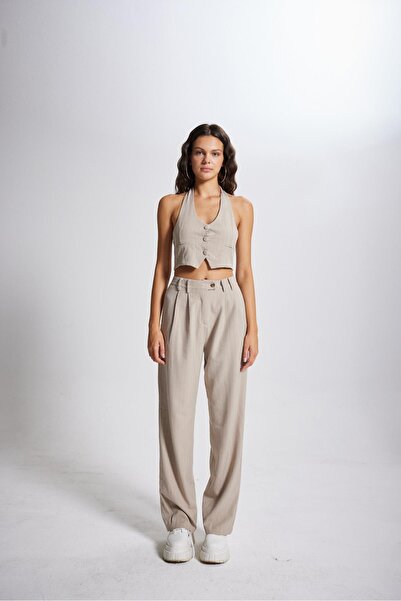 HOLLY LOLLY Beige Striped Trousers