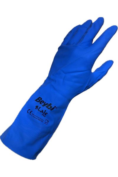 Beybi Tulip Plus Blue Food-grade Rubber Gloves with Cotton Lining No: 7 5 Pairs