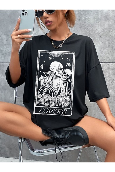 Jose Clothing تي شيرت من القطن العضوي باللون الأسود برقبة دائرية - مطبوع