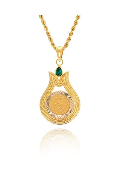 MOOM MÜCEVHERAT Kadın 14 Ayar Altın Çeyrek Altın Çerçeveli Halat Zincirle Bir...