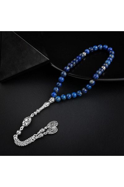 OSMANLI DOĞAL TAŞ 8mm Lapis Lazuli Natural Stone - Silver Rosary