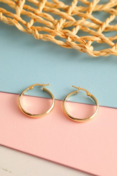 MOOM MÜCEVHERAT 14 Ayar Altın Küpe Bombeli Alyans Modeli Halka Küpe 2,5 Cm Ça...