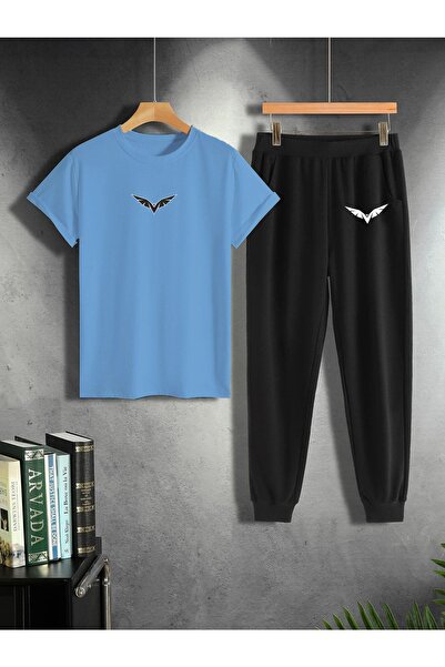 viptasarımtshirt 2-Piece Tracksuit Set - Wing Printed Top and Bottom Set