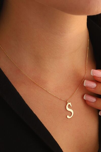 MOOM MÜCEVHERAT Kadın 14 Ayar Altın Harf Kolye El Işi S Harfi Altın Kolye Zin...