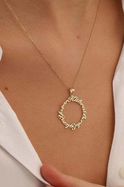 MOOM MÜCEVHERAT Altın Kolye /el Yapımı Tasarım Altın Kolye/14 Ayar Altın Isim...